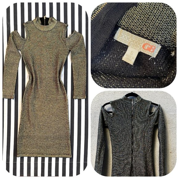GB Metallic Gold cold shoulder body cone dress - Picture 1 of 13